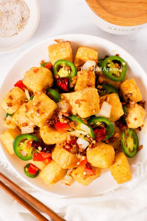 Salt And Pepper Tofu, Salt And Pepper Recipes, Pepper Tofu, Plaid Apron, Meatless Mondays, Bean Curd, Meatless Monday, Seasoning Mixes, Dim Sum