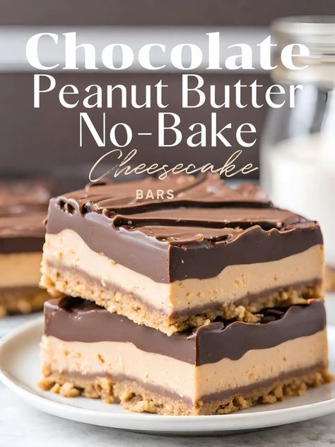 Ingredients: Crust: 2 cups crushed graham crackers 1/2 cup melted butter Peanut Butter Layer: 8 oz. cream cheese, room temperature Chocolate Peanut Butter Cheesecake Bars, Peanut Butter Cheesecake Bars, Chocolate Peanut Butter Cheesecake, Cream Cheese Desserts, Peanut Butter No Bake, Peanut Butter Chocolate Bars, Peanut Butter Cheesecake, Bake Cheesecake, No Bake Bars