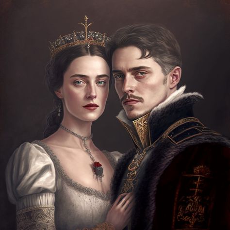 King And Queen Character Art, King And Queen Portrait Painting, King And Queen Art Couple, Fantasy King And Queen Art, Royal Portraits Painting Couple, Old Queen Fantasy Art, Royal Couple Drawing, Fantasy King And Queen, Queen And King Aesthetic