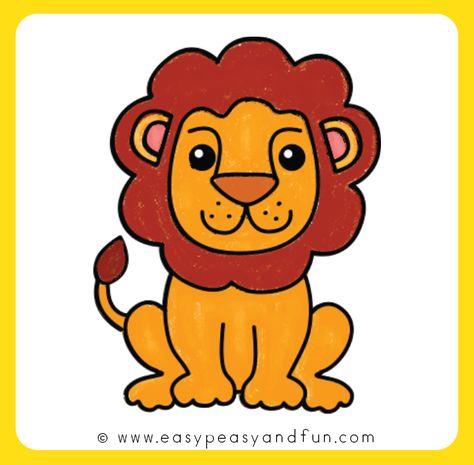 How to Draw a Lion – Step by Step Drawing Guide - Easy Peasy and Fun Lion Pictures Art Kids, Lion Painting Easy, Cute Lion Drawing Easy, Lion Easy Drawing, How To Draw A Lion, Lion Drawing For Kids, Simple Lion Drawing, Cute Lion Drawing, Lion Drawing Easy