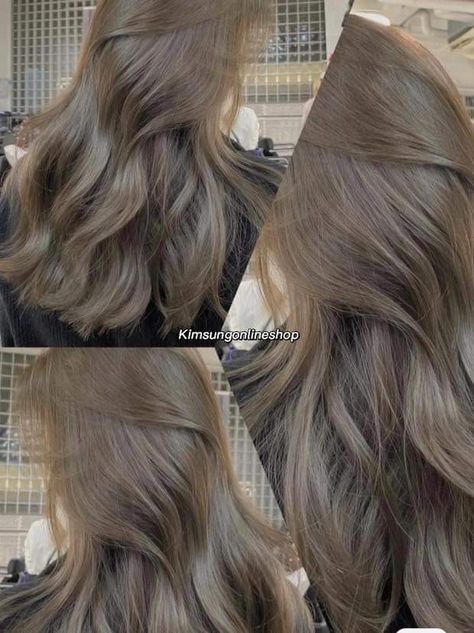 Pearl Ash Brown Hair, Dark Gray Brown Hair, Khaki Brown Hair, Cool Tone Hair Color Ideas, Milk Tea Hair Color Asian, Milktea Brown Hair Color, Gray Brown Hair, Cool Tone Hair, Sandy Brown Hair Color