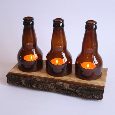 #FridayNightLights 🍻✨| Idea on kuttlefish.com via @alliumupcycle. Beer Bottle Candle Holders, Diy Glass Bottles, Diy Wine Bottles, Beer Bottle Diy, Recycled Beer Bottles, Garden Lighting Ideas, Beer Bottle Candles, Beer Bottle Crafts, Diy Luminaire