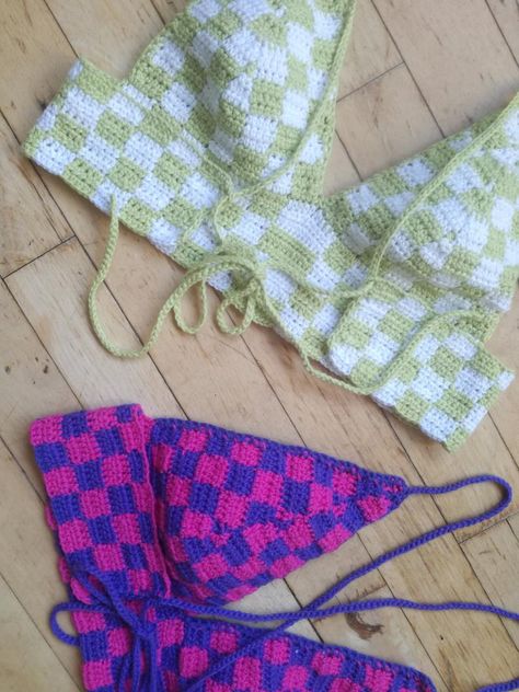 Checkered Crop Top, Backless Crop Top, Backless Top, Y2k Top, Bra Cups, Cotton Yarn, Crochet Bikini, Crochet Pattern, Crochet Patterns