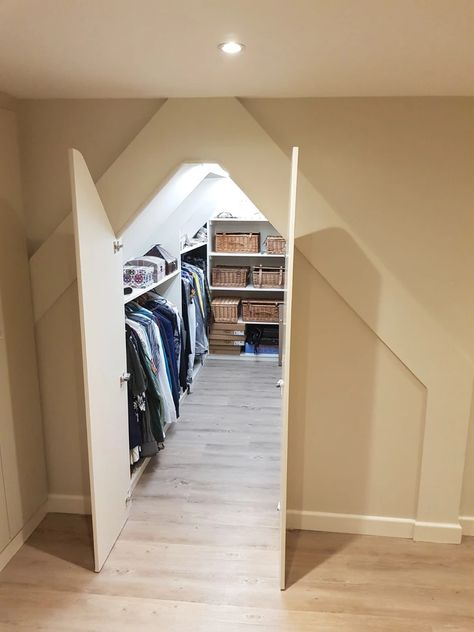 Walk in Wardrobe in Loft Conversion | GALLERY Loft Conversion Wardrobes, Modern Victorian Bathroom, Loft Conversion Bedroom, Loft Extension, Attic Wardrobe, Attic Bedroom Designs, Attic Closet, Attic Conversion, Victorian Bathroom