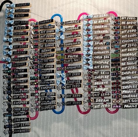 All About Cheer Pins | Ready for NCA Classic in Atlanta next weekend | Facebook Volleyball Clothespins, Good Luck Cheer Clothes Pins, Cheer Pins Diy, Cheer Pin Ideas, Cheer Pegs, Cheer Clothespins Ideas, Cheer Clothespins, Cheer Good Luck Pins, Cheer Fundraiser Ideas