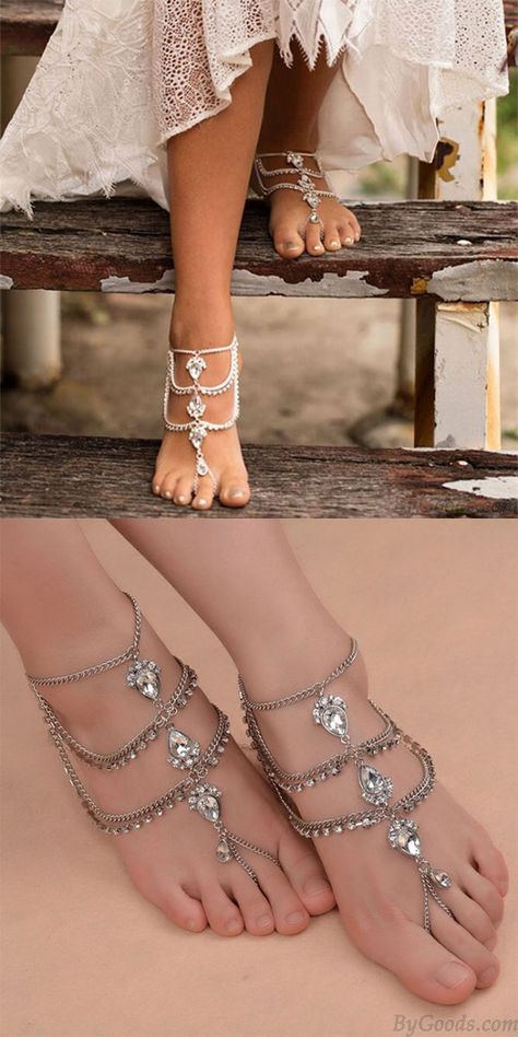 Cute Hand-made Feet Accessory Summer Diamonds Bohemian Ethnic Drop Tassel Anklets  #fashion #accessories #foot Shoeless Sandals, Accessories Anklet, Tassel Anklet, Diamond Anklet, Anklet Designs, Summer Anklets, Women Anklets, Retro Accessories, Future Style