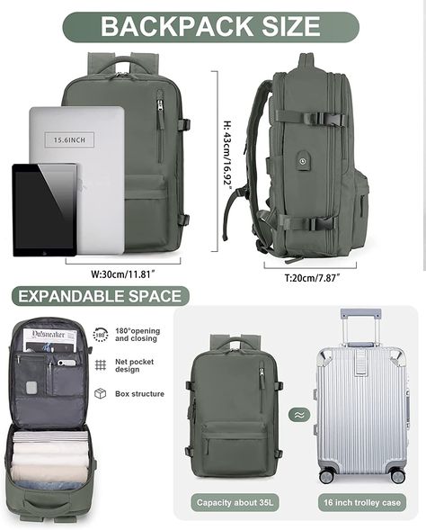 VECAVE Travel Backpack for Women,Airline Flight Approved Waterproof 14 Inch Laptop Backpack，Carry On Backpack with Shoe Compartment Casual Backpacks DarkGreen Carry On Backpack For Women, Backpack With Shoe Compartment, Backpack Suitcase, Travel Backpack Carry On, 17 Inch Laptop Backpack, Carry On Backpack, Large Backpack Travel, Work Backpack, Long Flights