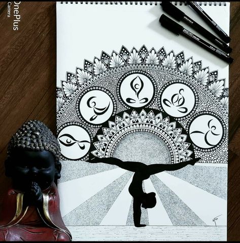 Yoga Drawing Art Mandala, International Yoga Day Mandala Art, Yoga Day Mandala Art, Yoga Day Sketch, Anime Mandala Art, Lord Buddha Mandala Art, Yoga Mandala Art, Yoga Day Drawing Ideas, Yoga Poster Drawing