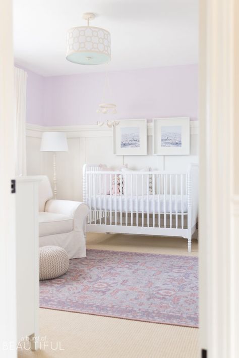 7 Purple Home Interior Designs Inspired by The Color Purple Check out these beautiful purple home interior designs inspired by The Color Purple #thecolorpurple #purplenursery #purpleinteriordesign #love Nursery Paint Colors, Lavender Nursery, Purple Paint Colors, Purple Nursery, Girl Nursery Room, Nursery Room Inspiration, Nursery Paintings, Baby Sleep Problems, Baby Girl Nursery