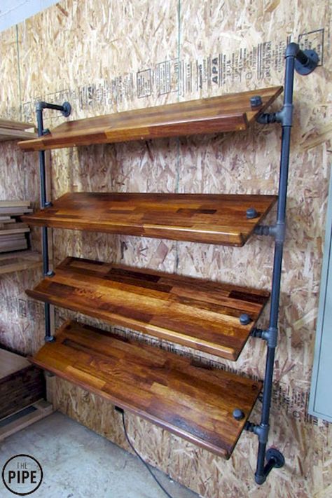 Industrial Pipe Closet, Diy Display Shelf, Pipe Closet, Diy Shoe Rack Ideas, Industrial Shoe Rack, Diy Pipe Shelves, Diy Shoe Rack, Desain Pantry, Industrial Pipe Shelves