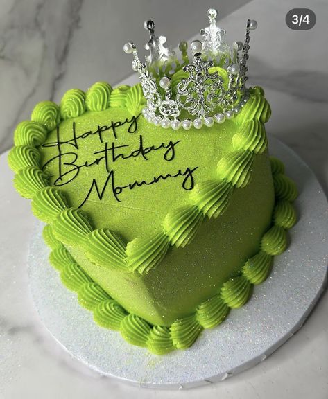 Green Heart Birthday Cake, Olive Green Birthday Cake, Green Heart Shaped Cake, Neon Green Cake, Green Bday Cake, Pink And Green Birthday Cake, Green Heart Cake, Green Birthday Party Ideas, Emerald Green Cake