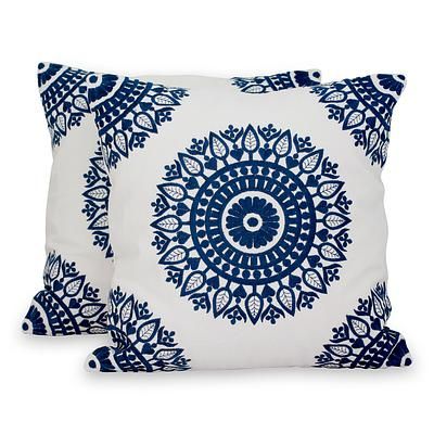 Cotton cushion covers, 'Sapphire Blue Mandalas' (pair). Shop from #UNICEFMarket and help save the lives of children around the world. Teaching Sewing, White Cushion Covers, Floral Cushion Covers, Jute Tote Bags, Embroidered Pillow Covers, Embroidered Throw Pillows, Floral Cushions, White Cushions, Pillow Collection