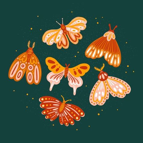 Moth Digital Art, Easy Moth Painting, Cute Moth Illustration, Simple Moth Painting, Posca Butterfly, Moth Mural, Cute Butterfly Illustration, Moth Drawing Simple, Monarch Illustration