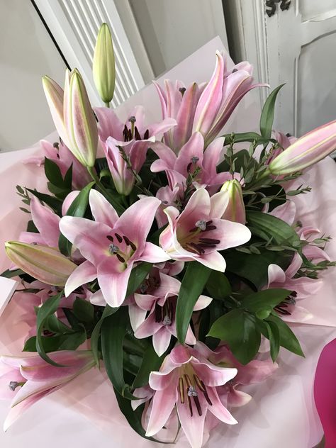 Pink oriental lily bouquet  Floral gift  Hand tied bouquet Asiatic Lily, Asiatic Lilies, Lily Bouquet, Hand Tied Bouquet, Floral Gifts, Lily, Plants, Floral, Pink