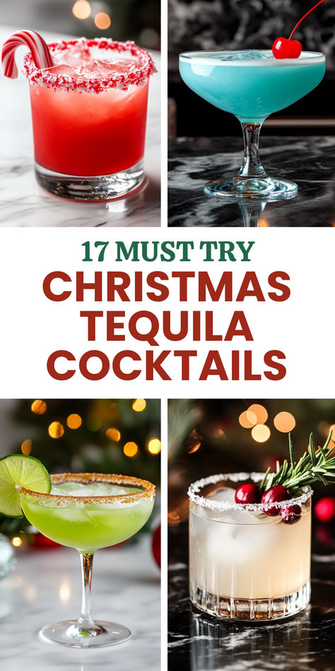 Christmas Tequila Cocktails Tequila Cooking Recipes, Tequila Fruity Drinks, Spiced Christmas Margarita, Patron Cocktails Recipes, Fruity Tequila Cocktails, Tequila Based Christmas Drinks, Tequila Mixed Drinks Recipes, Fruity Holiday Cocktails, Mix Drinks With Tequila