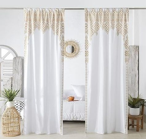 Amazon.com: Madhu International Moroccan Curtains - Made of 100% Cotton - Mandala Print Curtains & Drapes - Set of 2 White and Gold Curtains - Great for Wall Decorations For Bedroom, Living Room(Size-41" W, 87"L) : Home & Kitchen Curtains Handmade, Moroccan Curtains, Home Yoga Room, Mandala Curtains, Decorations For Bedroom, Indian Curtains, Tapestry Curtains, Print Curtains, Curtain For Door Window