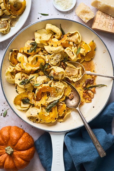 Brown Butter Tortellini With Roasted Squash | Olive & Mango Butter Tortellini, Maple Roasted Carrots, Nutella Banana Bread, Roasted Delicata Squash, Sage Butter Sauce, Brown Butter Sauce, Sage Butter, Tortellini Recipes, Tortellini Pasta