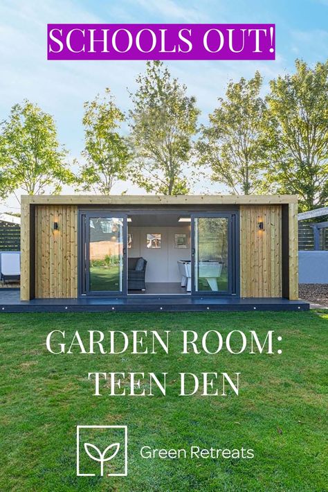 Garden rooms can also be multi-functional! Allow the kids to play during the day and then transform the space into an adult retreat after they’ve gone to bed. Create a cinema room where the whole family can lounge in or just the parents for that Friday evening film extravaganza. Read more... Teen Backyard Hangout, Garden Games Room, Garden Room Interiors, Teen Hangout, Backyard Hangout, Garden Day Bed, Den Ideas, Room Green, Garden Games