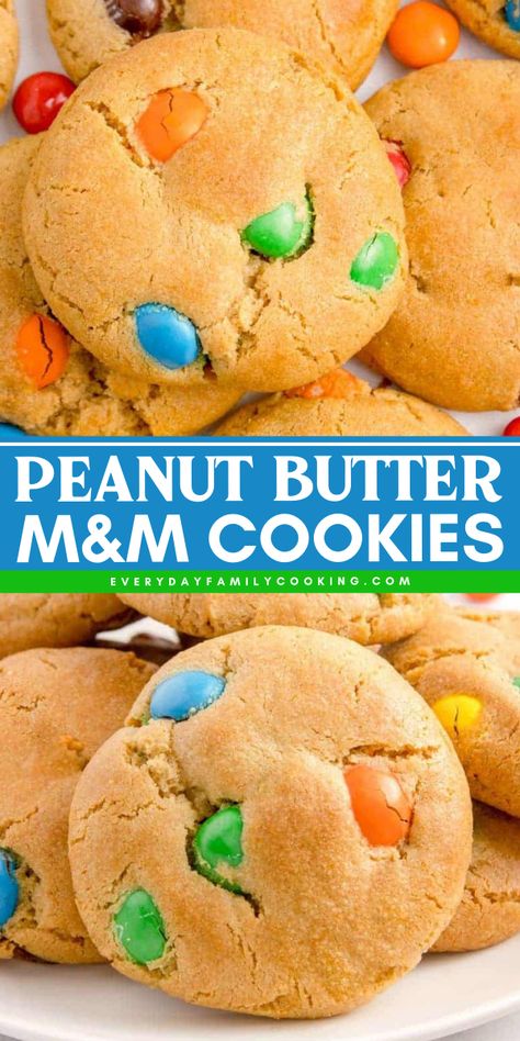 Looking for Halloween treats to make? This best chewy cookie recipe is a winner! Easy peanut butter m&m cookies made with simple ingredients and perfect for any occasion. Don't miss this! Peanut Butter M M Cookies Recipe, Dozen Cookie Recipe, Dessert For A Party, Halloween Treats To Make, Desserts With Few Ingredients, Cookie Recipes Chewy, Treats To Make, Peanut Butter Cookie Dough, Easy Recipes For Beginners