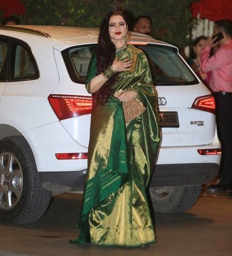 Rekha Saree Collection, Rekha Style, Rekha Sarees, Rekha Saree, Khadi Silk Saree, Rekha Ji, Designer Sarees Wedding, Latest Bridal Dresses, Cotton Saree Designs