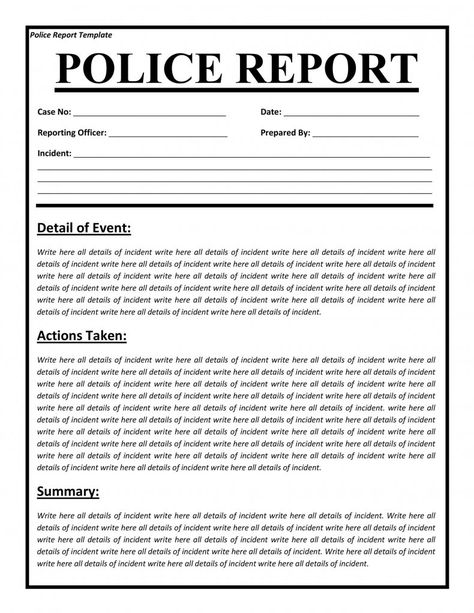 Police Report Template, Report Writing Template, Police File, Incident Report Form, Information Report, Incident Report, Police Report, Report Writing, Writing Templates