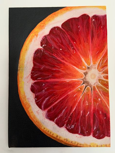 Grapefruit Painting Acrylic, Fruit Art Painting Acrylics, Realistic Food Painting Acrylic, Painting Of An Orange, Fruit Paintings Acrylic, Food Paintings Acrylic, Acrylic Painting Ideas Fruit, Orange Oil Painting, Fruit To Paint