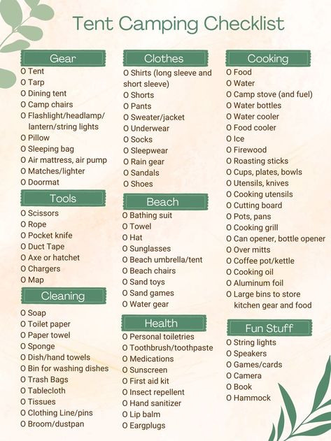 A comprehensive checklist of supplies you need when going tent camping! Everything from gear, to clothing, to the fun stuff. This list will help you making your tent camping trip a success! | camping | tent camping | camping checklist | tent camping checklist | camping packing | camping list | sandbanks camping | camping essentials | tent camping must haves | camping packing checklist 5 Day Camping Packing List, Camping Weekend Packing List, 3 Day Camping Trip Packing Lists, Minimalist Tent Camping, Girl Scout Camping Packing List, Camping Must Haves Packing Lists, Tent Camping Packing List, Tent Camping Must Haves, Camping Food Prep