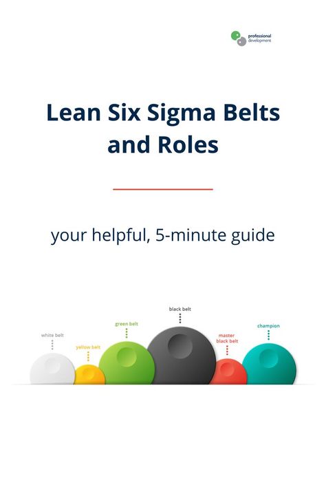 illustration of several different coloured globes representing the different levels and colours of lean six sigma belts. Navy text reads: Lean Six Sigma Belts and Roles - your helpful, 5-minute guide Six Sigma, Yellow Belt, Lean Six Sigma, Green Belt, White Belt, Skills Development, Professional Development, Black Belt, Belts