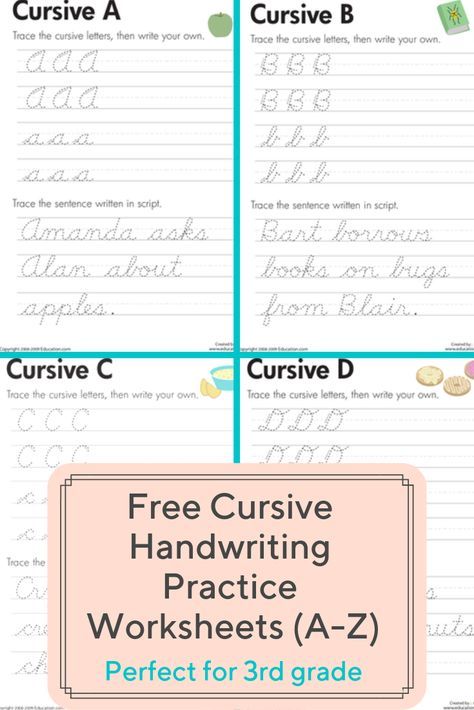 Practice cursive letters A-Z with free cursive handwriting worksheets. These are handy for giving kids a quick refresher on tricky letters. #penmanship #cursive #writing #elementary #educationdotcom Penmanship Cursive, Practice Cursive, Teaching Cursive Writing, Writing Elementary, Cursive Worksheets, Learn Handwriting, Cursive Handwriting Worksheets, Teaching Cursive, Learning Cursive