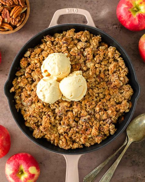 Apple Crisp Apple Crisp Skillet Recipe, Skillet Apple Crisp, Butterscotch Chip Cookies, Classic Fall Desserts, Key Lime Pie Bars, Crisp Topping, Pumpkin Crisp, Homemade French Bread, Cinnamon Roll Muffins