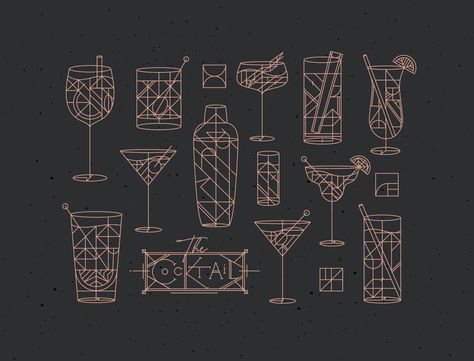 Art Deco Graphics, Art Deco Aesthetic, Art Deco Cocktail, Cocktail Illustration, Art Deco Bar, Sketch Notes, Bar Art, Cocktail Menu, Modern Art Deco