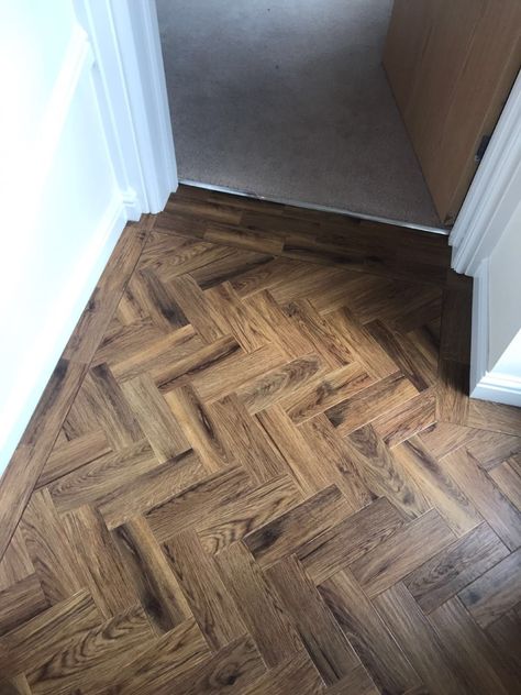 Karndean art select parquet flooring! (Pictured: colour AP06 Morning oak) Parquet With Tiles, Ash Parquet Flooring, Square Basket Parquet Flooring, Five Finger Parquet Flooring, Finger Block Parquet Flooring, Wooden Floor, Vinyl Tiles, Parquet Flooring, Luxury Vinyl Tile