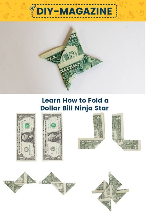 How to Make a Ninja  Star out of a Dollar Bill Folding Money For Gifts Step By Step, Origami Dollars, Dollar Folding, Origami Shuriken, Cool Origami, Paper Ninja Stars, Python Language, Folded Money, Origami Dollar