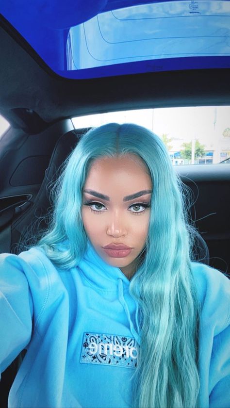 Colorful Hair Black Women, Black And Light Blue Hair, Light Blue Hair, 13x4 Lace Front Wig, Blue Wig, Dyed Hair Inspiration, Pretty Hair Color, Human Virgin Hair, Dope Hairstyles