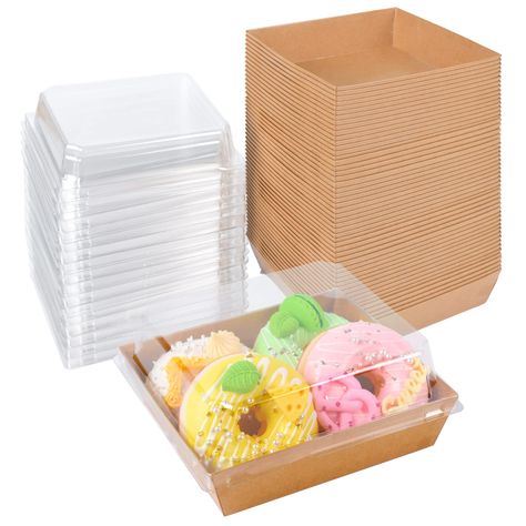 PRICES MAY VARY. 【Package Included】You'll receive 50pcs kraft paper brown square boxes with clear lids and each box is 5.3 x 4.9 x 2.5 inch, enough to DIY for your daily use 【Quality Material】These sandwich boxes are made of sturdy kraft paperboard and the clear lids are made of food-grade PET plastic,it is waterproof and oil-proof, durable, sturdy and recyclable and also can be directly contacted with food 【Secure Lids】The sandwich paper box has a plastic lid/large clear window that gives you a Picnic Anniversary, Sandwich Boxes, Sandwich Paper, Charcuterie Boxes, Cake Slice Boxes, Strawberries In Containers, Picnic Gifts, Disposable Food Containers, Sandwich Box