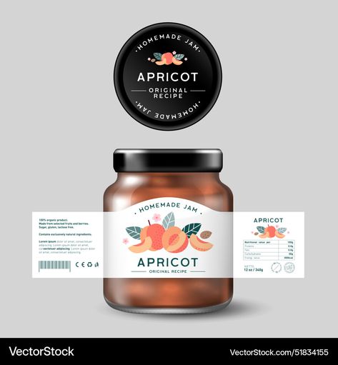 Jar Label Design, Glass Jar Label Design, Food Jar Label Design, Food Label Design, Jam Branding, Jam Packaging Design, Jam Label Design, Jam Labels Design, Apricot Illustration