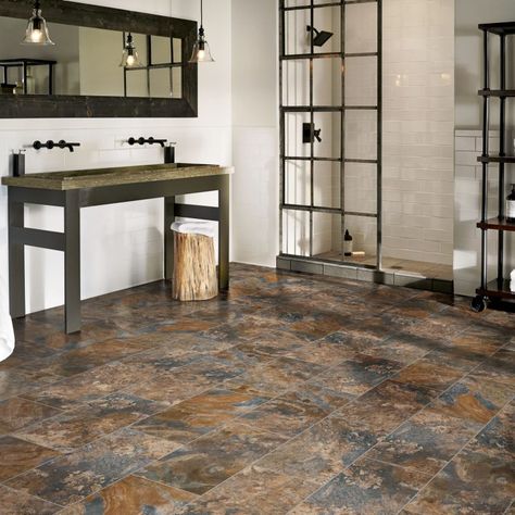 Slate Tile Bathroom, Tile Bathroom Floors, Slate Bathroom Tile, Armstrong Flooring, Toile Wallpaper, Stone Ceramic, Copper Mountain, Bathroom Floors, Porcelain Wall Tile