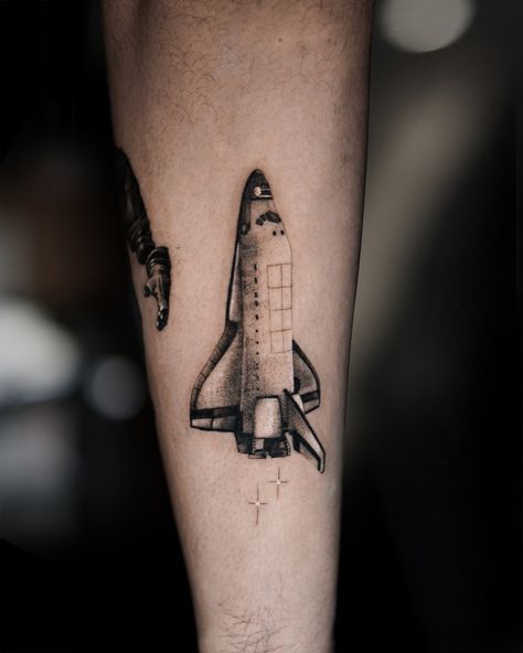 Space Shuttle Tattoo, Dude Tattoos, Remeberance Tattoos, Mom Tattoos For Guys, Rest In Peace Tattoos, Rocket Ship Tattoo, Rip Tattoos For Dad, Rip Tattoos, Spaceship Tattoo