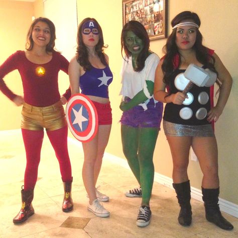 Halloween 2012 #avengers #avengerscostume Avengers Diy Costume, Avenger Costume For Women, Avengers Halloween Costume Women, Hulk Costume For Women, Marvel Costumes Diy, Diy Marvel Costumes For Women, Diy Avengers Costume, Easy Marvel Costumes, Diy Hulk Costume