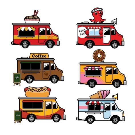 Food Truck Cartoon, Truck Cartoon, Famous Ads, Pizza Food Truck, Truck Graphics, Truck Icon, Car Food, Food Cartoon, Vector Food