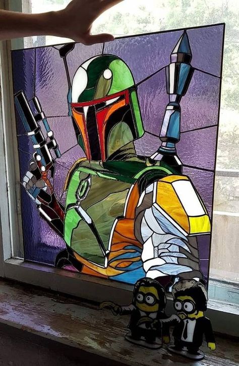 Space Stained Glass Art, Copper Foiling, Star Wars Wall Art, L'art Du Vitrail, Glass Art Design, Diesel Punk, Bounty Hunters, Glass Diy, Glass Art Projects