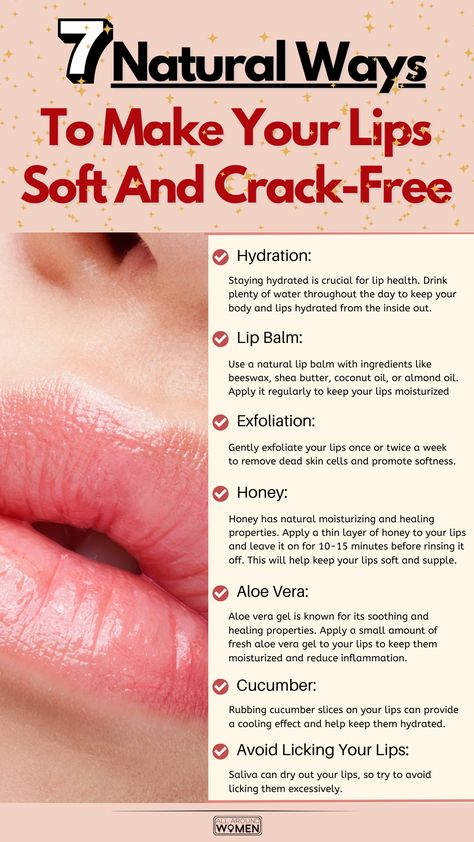 7 Natural Ways To Make Your Lips Soft And Crack Free, lip care Lips Peeling, Natural Pink Lips, Warts Remedy, Lip Care Tips, Lip Care Routine, Lip Wrinkles, Dry Skin Remedies, Cracked Lips, Home Remedies For Hair