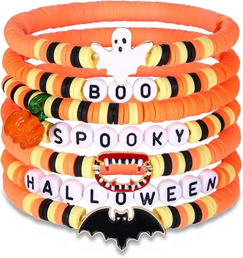 Spooky Letters, Bracelets Preppy, Bracelets Heishi, Orange Preppy, Fall Party Favors, Heishi Bracelets, Fall Carnival, Halloween Elements, Preppy Bracelets