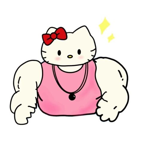 Hello kit Muscular Hello Kitty, Hello Kitty Fuerte, Kitty Mamadisima, Hello Kitty Muscle, Hello Kitty Mamadisima, Cursed Sanrio, Hello Kitty Gym, Funny Workout Pictures, Art Sanrio