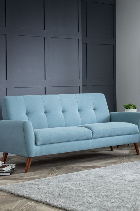 The Monza Three-Seater Sofa is compact and stylish. Wipe clean only. Sofa 3 Seater Living Room, Bright Blue Sofa, Sofa Design Living Rooms Indian Modern, Three Seater Sofa Living Rooms, Three Seater Sofa Design, 3seater Sofa, Sofa Design Living Rooms Indian, Small Sitting Rooms, Sofa 3 Seater