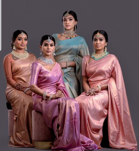 4 Models Photoshoot, Saree Group Poses, South Indian Engagement Photos, Themed Outfits For Groups, Saree Reference, Onam 2024, South Indian Engagement, Indian Engagement Photos, Marriage Photo