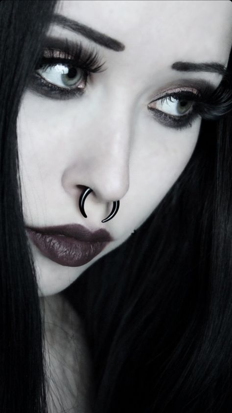 Gothic Face Piercings, Gothic Septum Piercing, Septum Piercing Stretched, Goth Septum Piercing, Stretched Septum Piercing, Black Septum Piercing, Septum Piercing Black, Gothic Piercings, Black Piercings