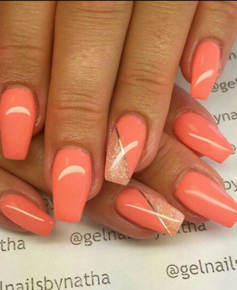 # Orange Nails Coral Nails With Design, Bright Nail Art, Bright Nail Designs, Pretty Nail Colors, Coral Nails, Her Nails, Shiny Nails, Bright Nails, Spring Nail Art