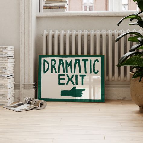 I had lots of people message me about different colours for the dramatic exit print, so I have added three different colour options as well as the green! 💚🖤 #wallart #artprints #homedecoruk Etsy Posters, Painted Wall Decor, Poster Dark, Painted Wall Art, Low Poly Games, Pointing Hand, Mid Century Wall Art, Retro Typography, Hand Painted Wall Art