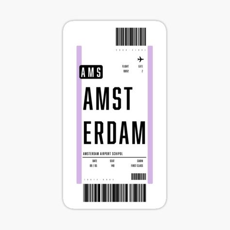 Amsterdam boarding pass flight plane ticket design. • Millions of unique designs by independent artists. Find your thing. Plane Ticket Design, Boarding Pass Sticker, Big Drawings, Boarding Pass Design, Plane Ticket, Redbubble Stickers, Ticket Design, Flight Tickets, Board Inspiration